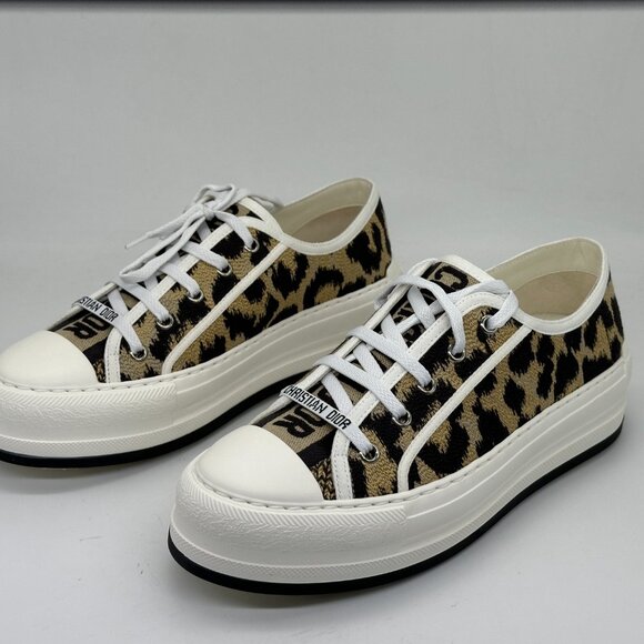 DIOR WALK'N Leopard Mizza Cotton Platform Lace Up Low Top Sneakers Shoes - Picture 10 of 15